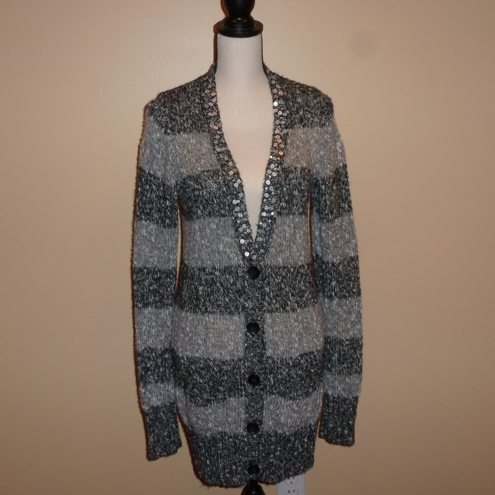 Cardigan button-down tunic length sweater